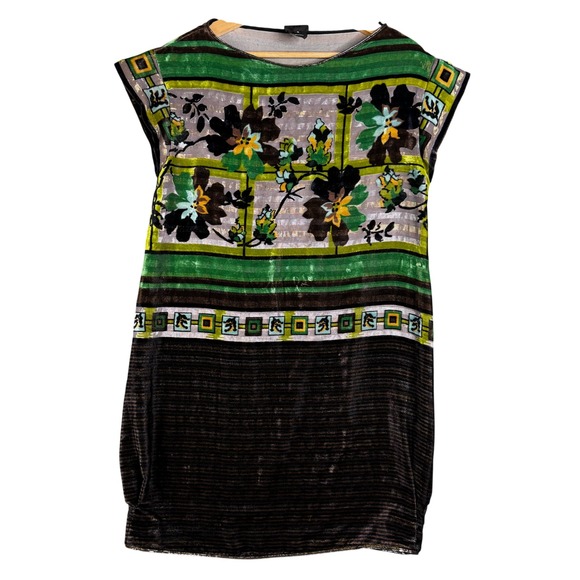 Anna Sui Silk Blend Velvet Burnout Floral Dress Y2K Green Brown Small Sleeveless - Picture 2 of 9